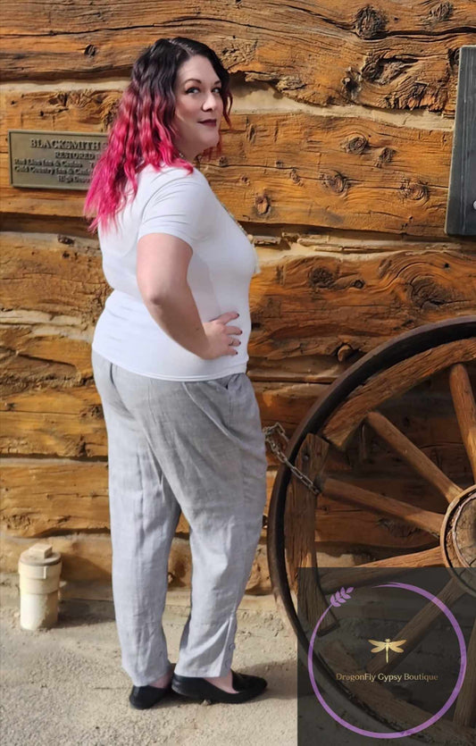 Missy Plus Linen Button Hem Flood