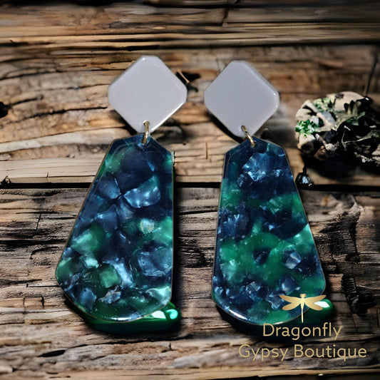 Green acrylic drop earrings