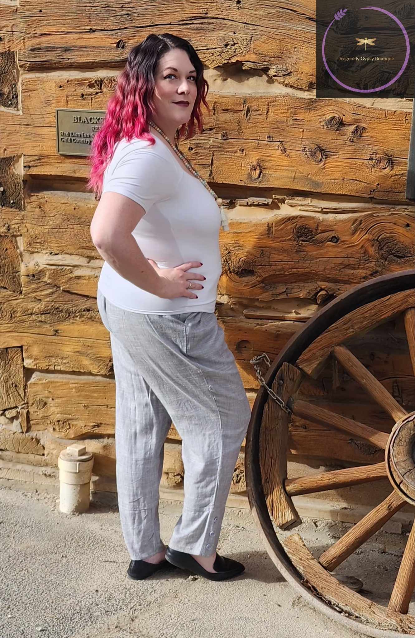 Missy Plus Linen Button Hem Flood